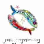 Pin with Pisces twin fish and zodiac symbol next to ruler showing approximately 2 in width
