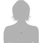 Pendant necklace shown on gray bust form at upper chest length with two overlapping heart pendants